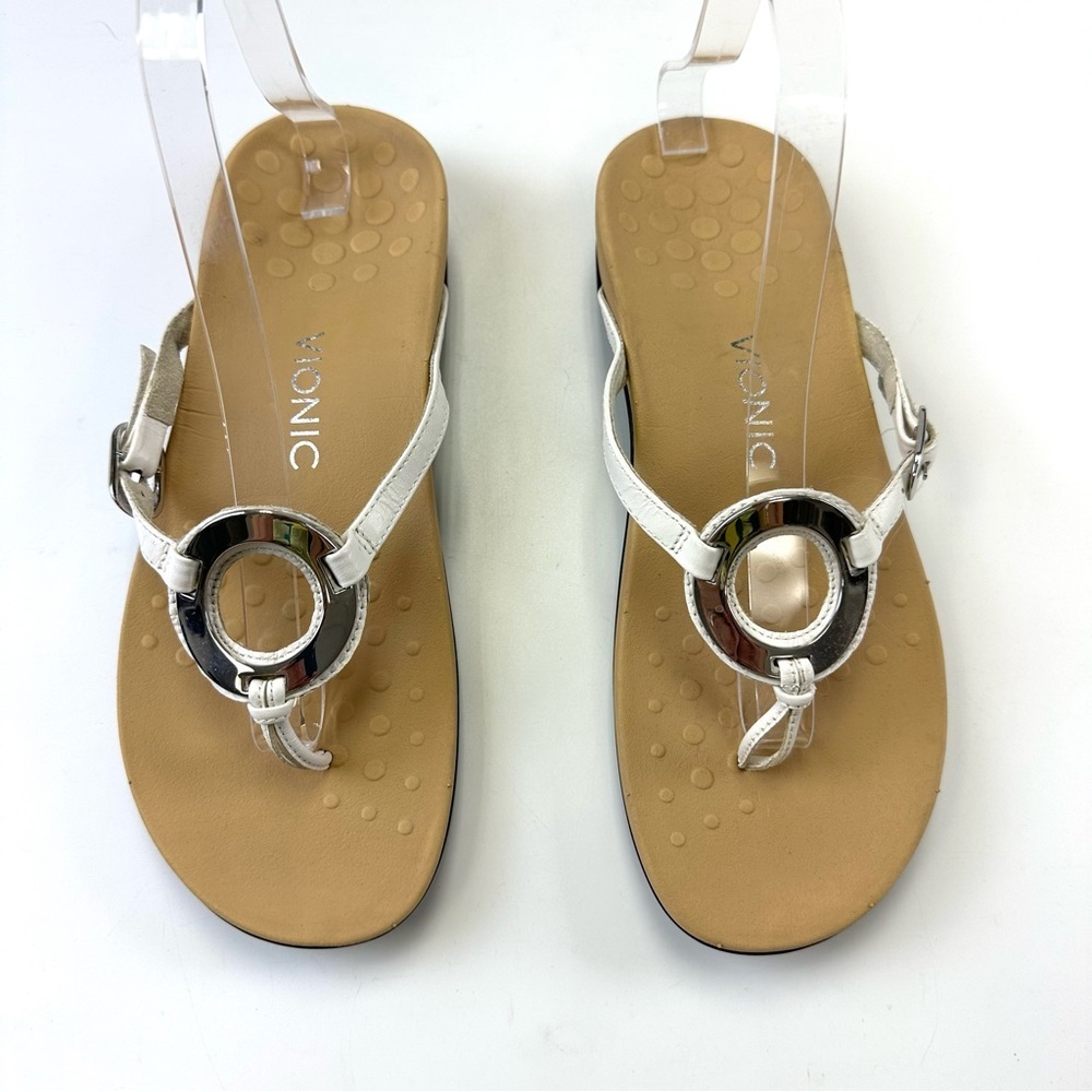 Vionic Karina white thong sandal Size 9 silver O ring Summer Orthotic support - Picture 2 of 11